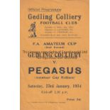 GEDLING - PEGASUS 54 Very scarce programme, Gedling Colliery (Nottingham) v Pegasus, 23/1/54,