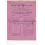 SPEEDWAY Programme Brandon Speedway Coventry v Clapton ( Southampton ) 9/6/1932. Contains usual