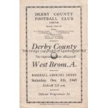 DERBY COUNTY V. WEST BROMWICH ALBION 1945 Programme for the FL South match at Derby 8/12/1945,