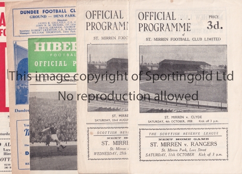 SCOTTISH PROGRAMMES Nine programmes for 1950's: St. Mirren homes v. Clyde 4/10/58 and Airdrie 23/8/