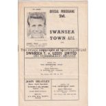 SWANSEA - LEEDS 53 Scarce Swansea home programme v Leeds, Thursday 27/8/53, score noted on cover,