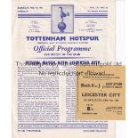 TOTTENHAM DOUBLE SEASON Programme and ticket Tottenham v Leicester City 4/2/1961. Spurs Double