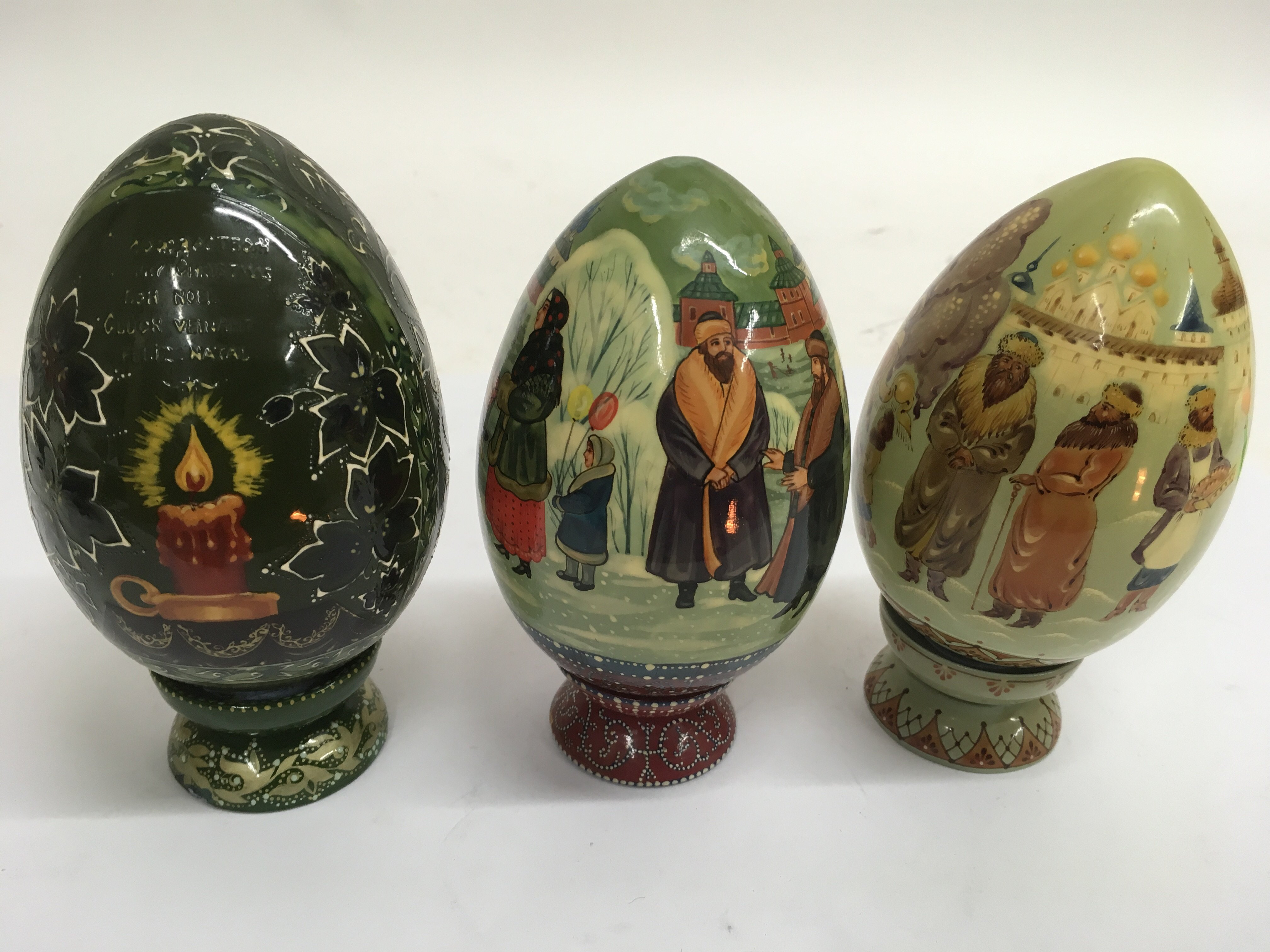 Three finely painted wooden Easter eggs, two paint - Image 2 of 2