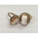 Two Cameo rings, one marked 9ct, approx 9g.