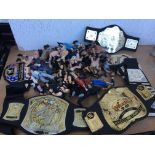 A collection of WWE wrestlers and championship bel