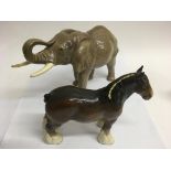 A Beswick shire horse and a Sylvac elephant