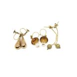 Three pairs of 9ct gold earrings including a pair