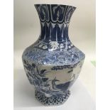 A Chinese octagonal blue and white vase decorated