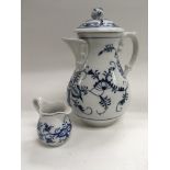 A blue and white Meissen coffee pot and matching j