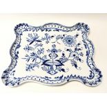 A large curved rectangular Meissen blue and white