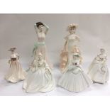 Five Coalport figures of ladies comprising two approx 22cm and 21cm respectively plus three