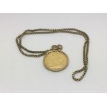 A gold 1895 half sovereign pendant on chain, appro