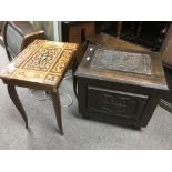 An Italian musical work box and an oak coal box (2