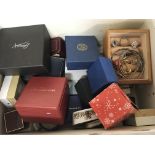 A box containing a large quantity of costume silver and some gold jewellery. Some in fitted boxes.