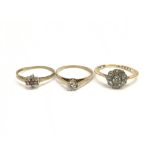 Three ladies rings comprising a 9ct gold ring set
