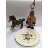 A Beswick horse, a Murano clown and a plate (3).