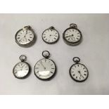 A group of 6 silver and white metal pocket watches