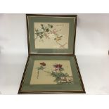 A pair of Chinese painted woven pictures depicting