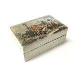 A small antique ceramic rectangular box with farm