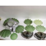 An Art Deco green moulded glass ceiling light with