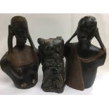 Three African ebony tribal figural carvings, talle