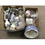 Two boxes of oriental ceramics including pair of v