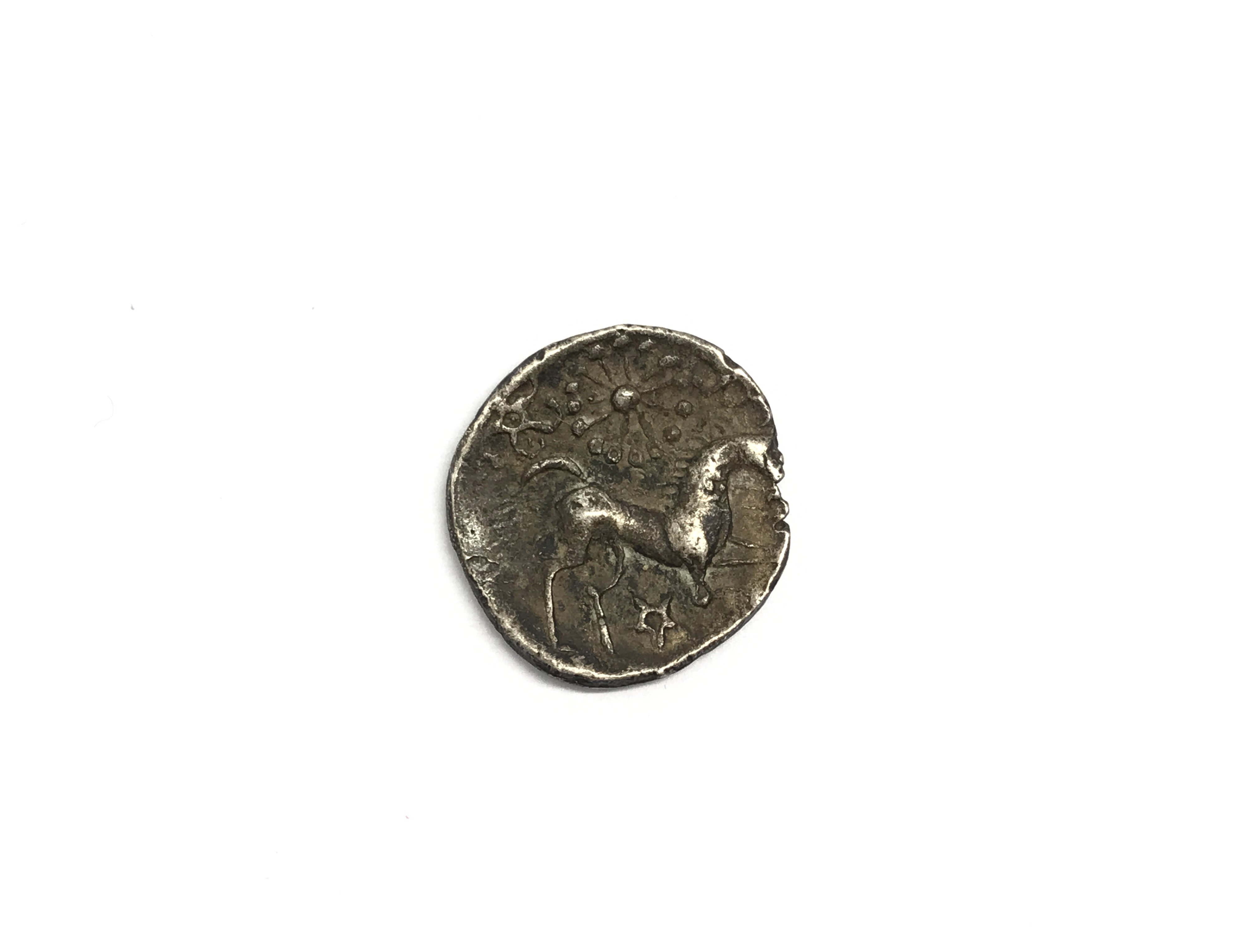 An iceni silver coin, circa 1st century BC, of the