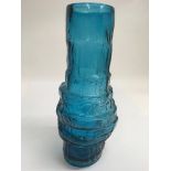 A Whitefriars glass 'hoop' vase in kingfisher colo