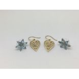 A pair of heart shaped 9ct gold earrings and a pai