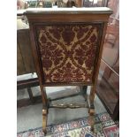 A fall front satinwood firescreen with marble top,