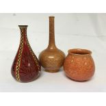 Two pilkington orange glazed vases and a Royal Lan