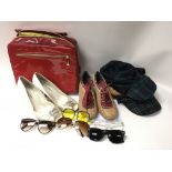 A large collection of vintage bags, gloves, purses, sunglasses, hats, purses etc.