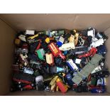 A large box of loose diecast vehicles including co