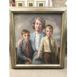 A large oil on board family portrait, signed Max Hofler. Frame measures approx 97cm x 107cm.