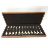 A cased set of twelve silver spoons made for the Royal Society for the Protection of Birds.