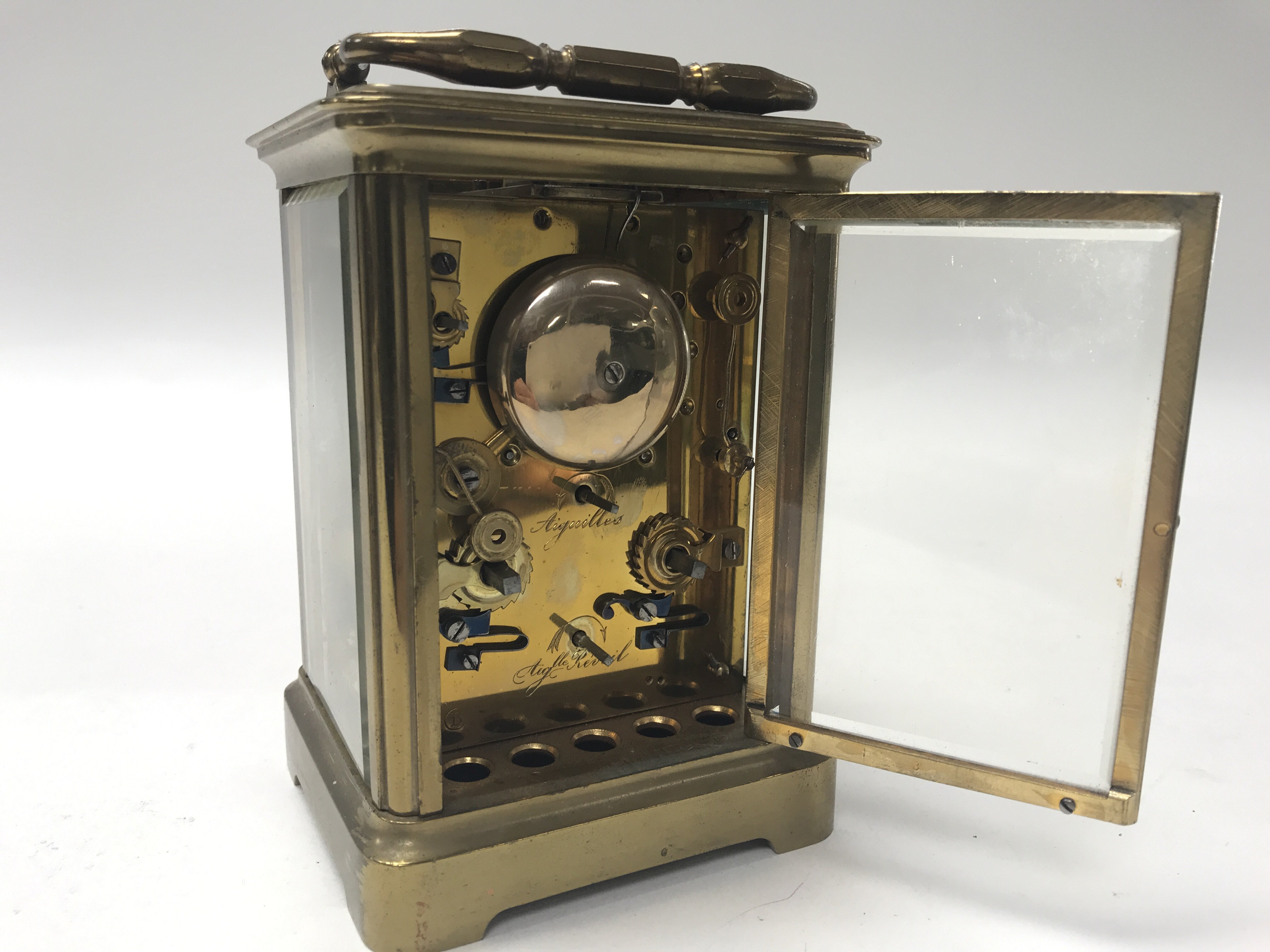 A brass cased repeat carriage clock having Roman n - Image 2 of 3