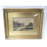 A framed and glazed watercolour of traditional cot