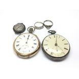 A silver cased pocket watch, a gold tone pocket wa