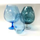 Three modern large art glass vases, two glass oil