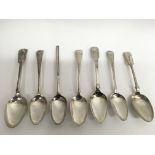 Five Georgian silver serving spoons bearing London