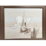 An oil on canvas of sailing boats, signed R Lindts