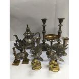 A small collection of silver plated and brass item