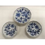 Three Meissen dishes, approx diameters 13cm and 10