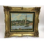 A gilt framed oil on board painting depicting the