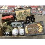 A box containing oriental type boxes, and pair of