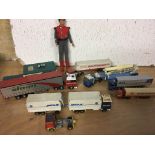 A collection of playworn diecast Lorries and a fig