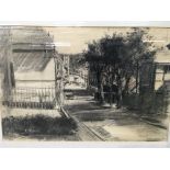 A large framed charcoal sketch by Thomas J Coates