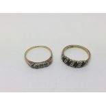 Two gold rings, one set with alternating diamonds