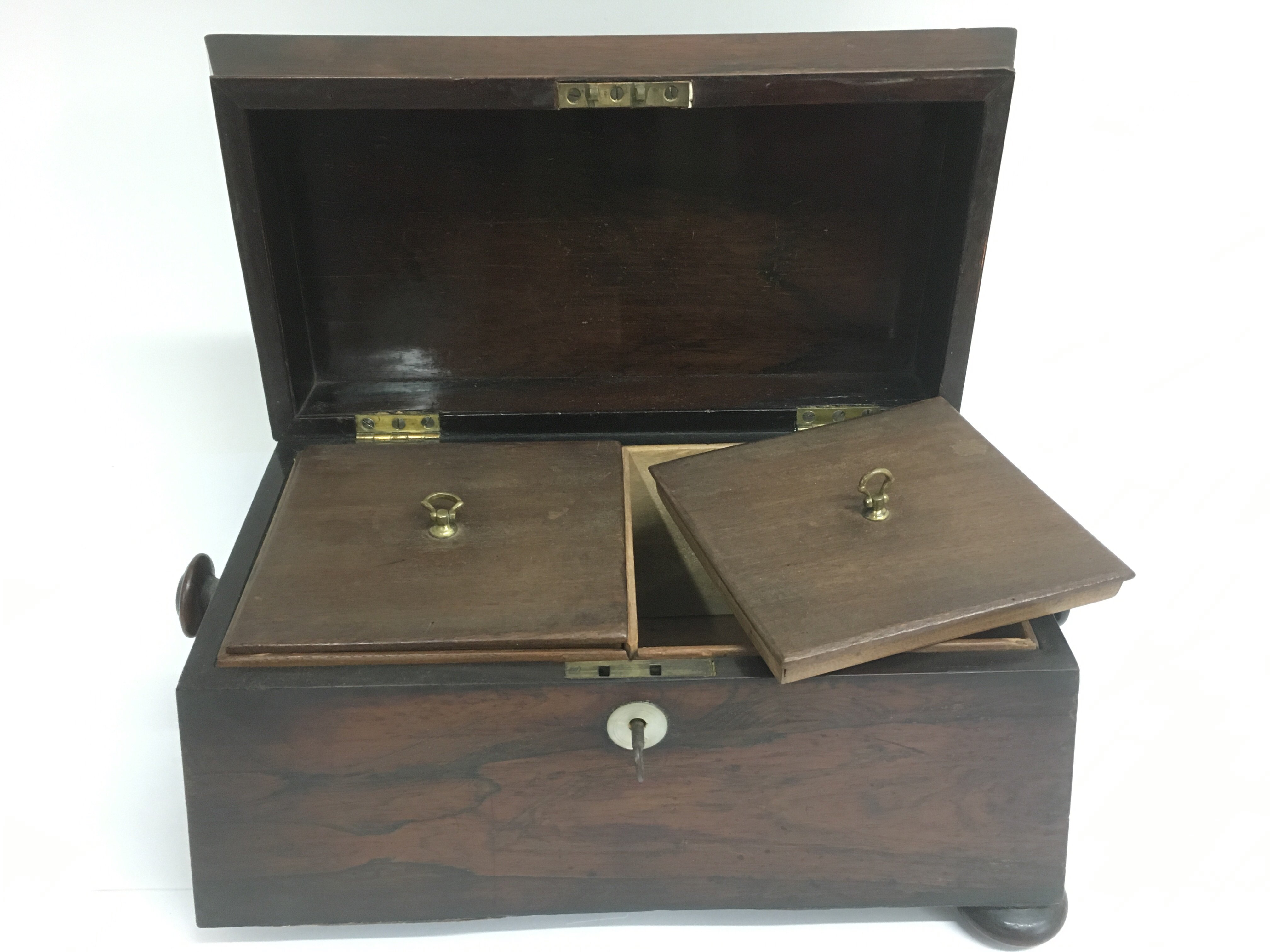 A rosewood tea caddy on bun feet.Approx 18x34cm, l - Image 2 of 2