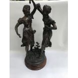 A large spelter figure group of two women, standin